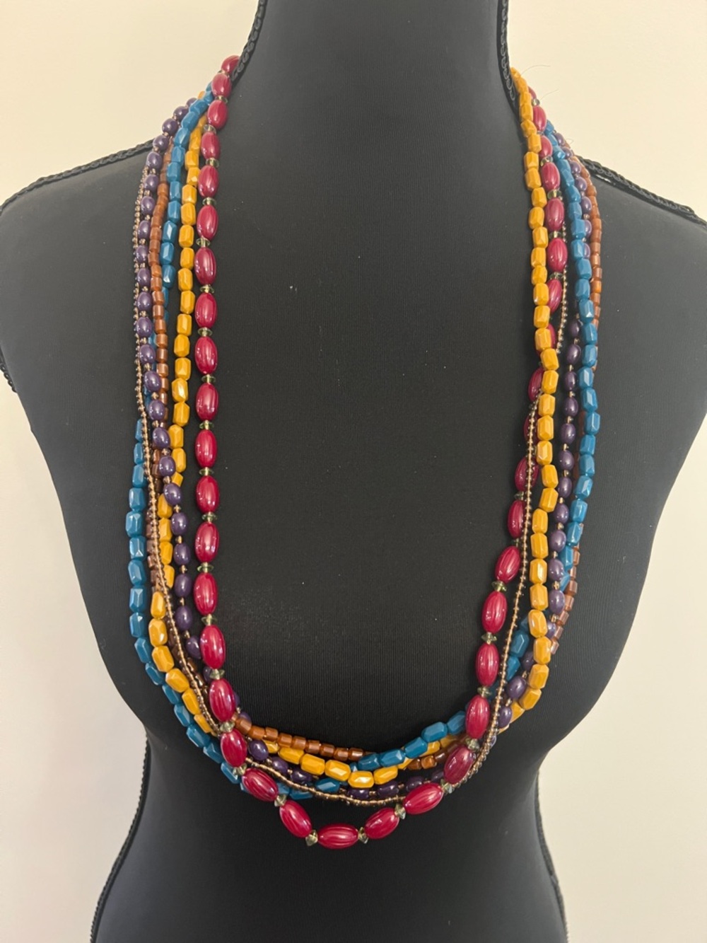 Multi-Strand Beaded Necklace - Pink, Yellow, Blue & Purple